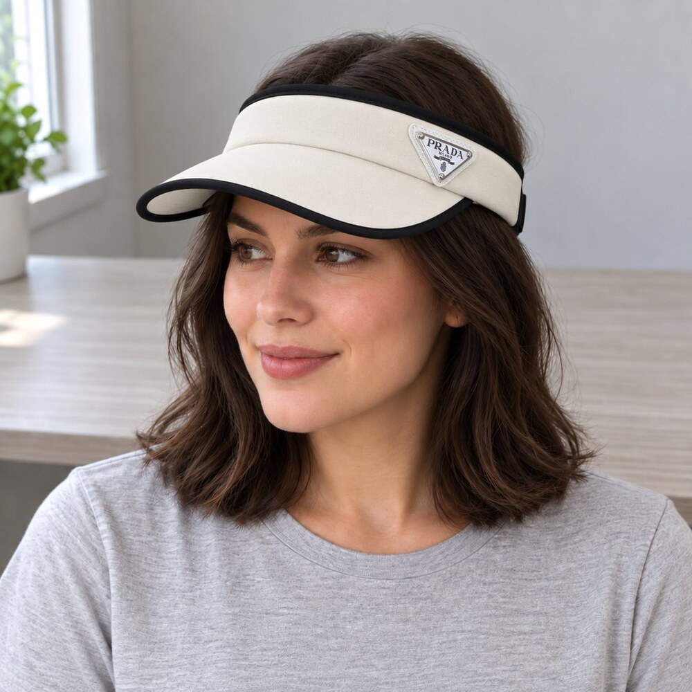 Prada White Black Trim Sun Visor - Picture 2 of 6